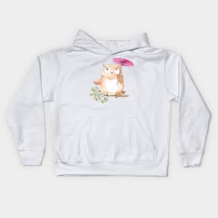 Cool Watercolor Owl In Rain Day Kids Hoodie